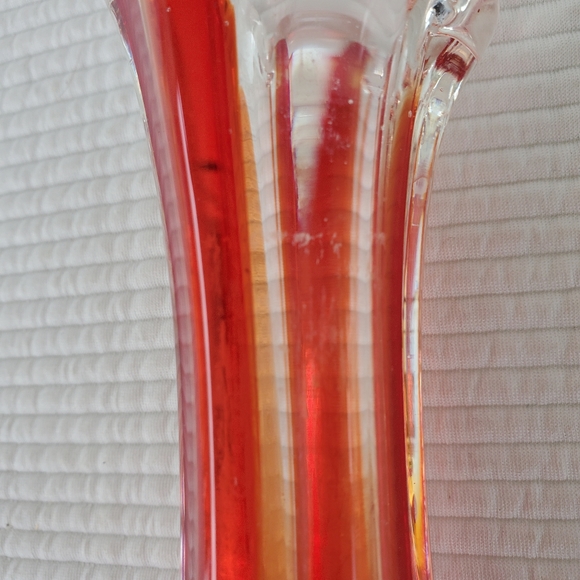 Glass Art Glass Finger Vase Vintage Skinny Vintage 8.5" Red Clear - Picture 8 of 9